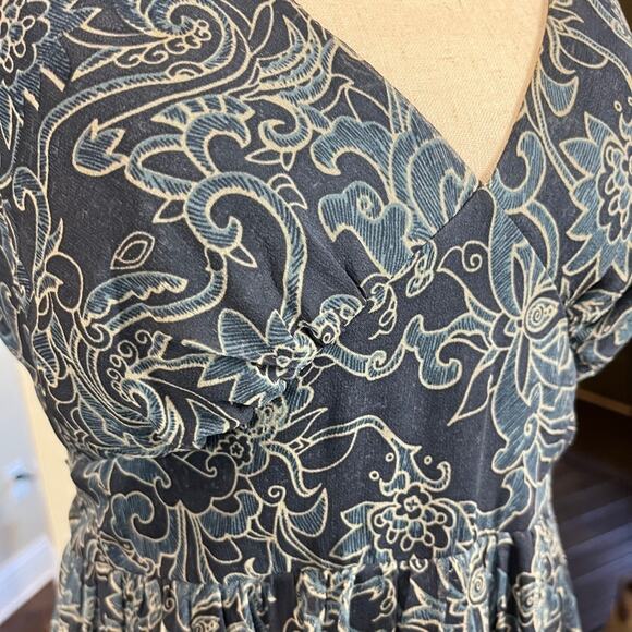 Jonathan Martin SILK V Neck Sleeveless Blue Paisley A Line Dress Back Tie 6 - Picture 6 of 13